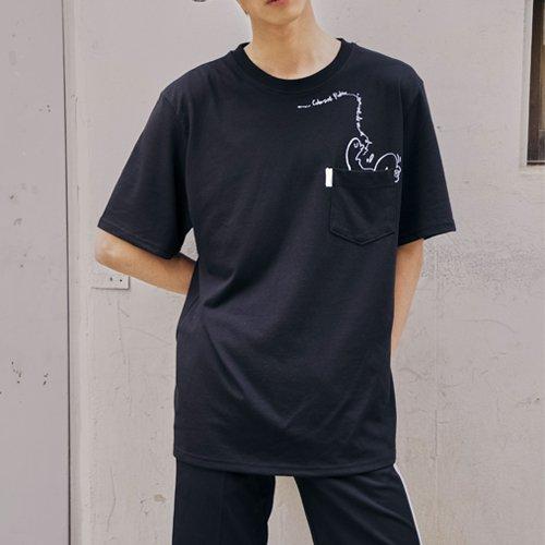 Самая большая футболка с принтом цунами, карманная, черная Black/1 Size