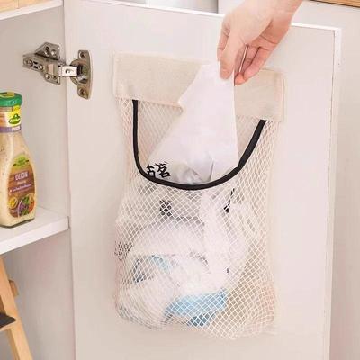 Wall‑Mount Mesh Storage Bag Adhesive Shopping Bag Dispenser Kitchen Cabinet Garbage Bag Organizer Sundries Net Pouch