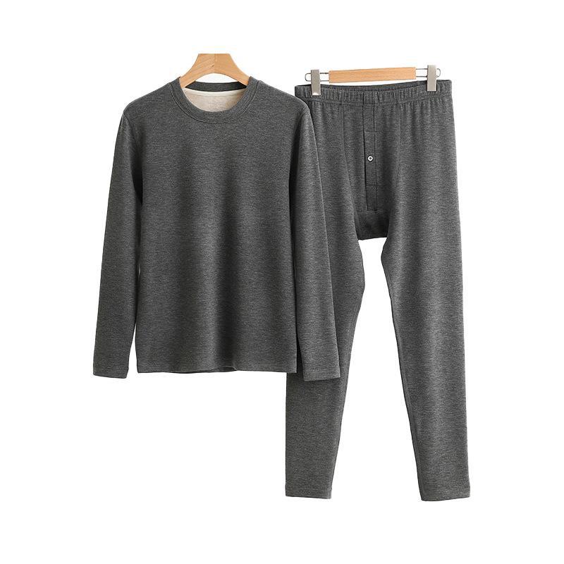 Silk Cashmere Men's Thermal Set: Autumn Round Neck, Slightly Loose Fit, Middle-aged & Elderly Warmth