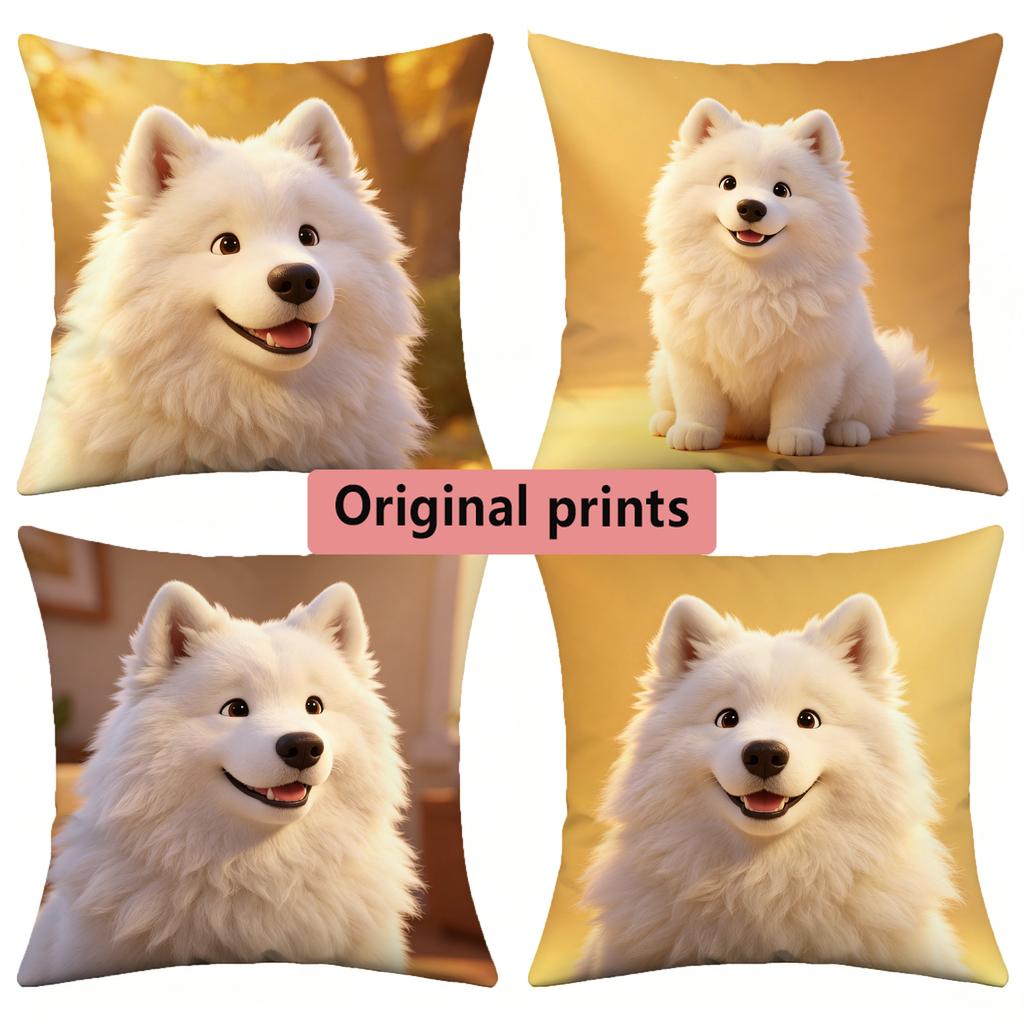 Cute Samoyed Dog Print Throw Pillow Covers Pattern Cushion Cover Suitable For Sofa Bedroom Car Pillow Cover