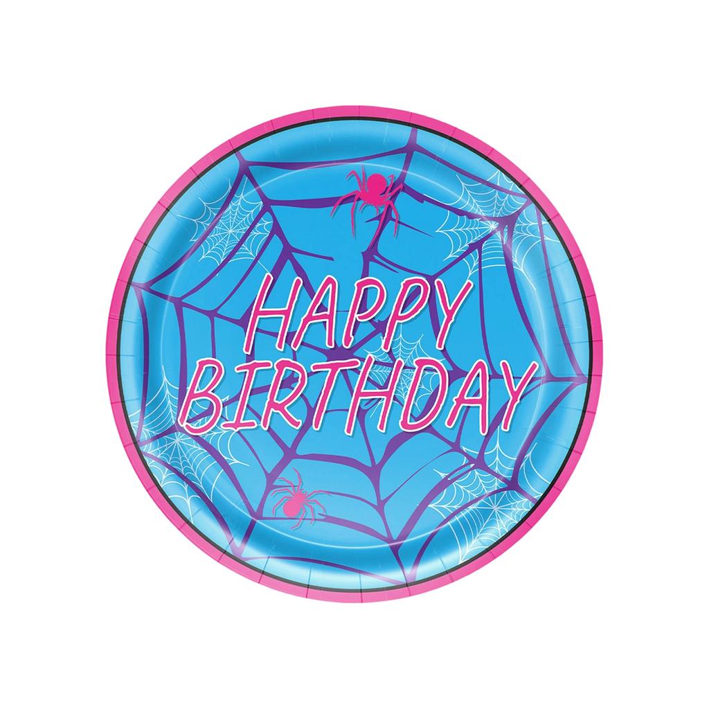 Blue Purple Web Theme Birthday Party Atmosphere Decorations Supplies Banner Bunting Paper Plates Tableware