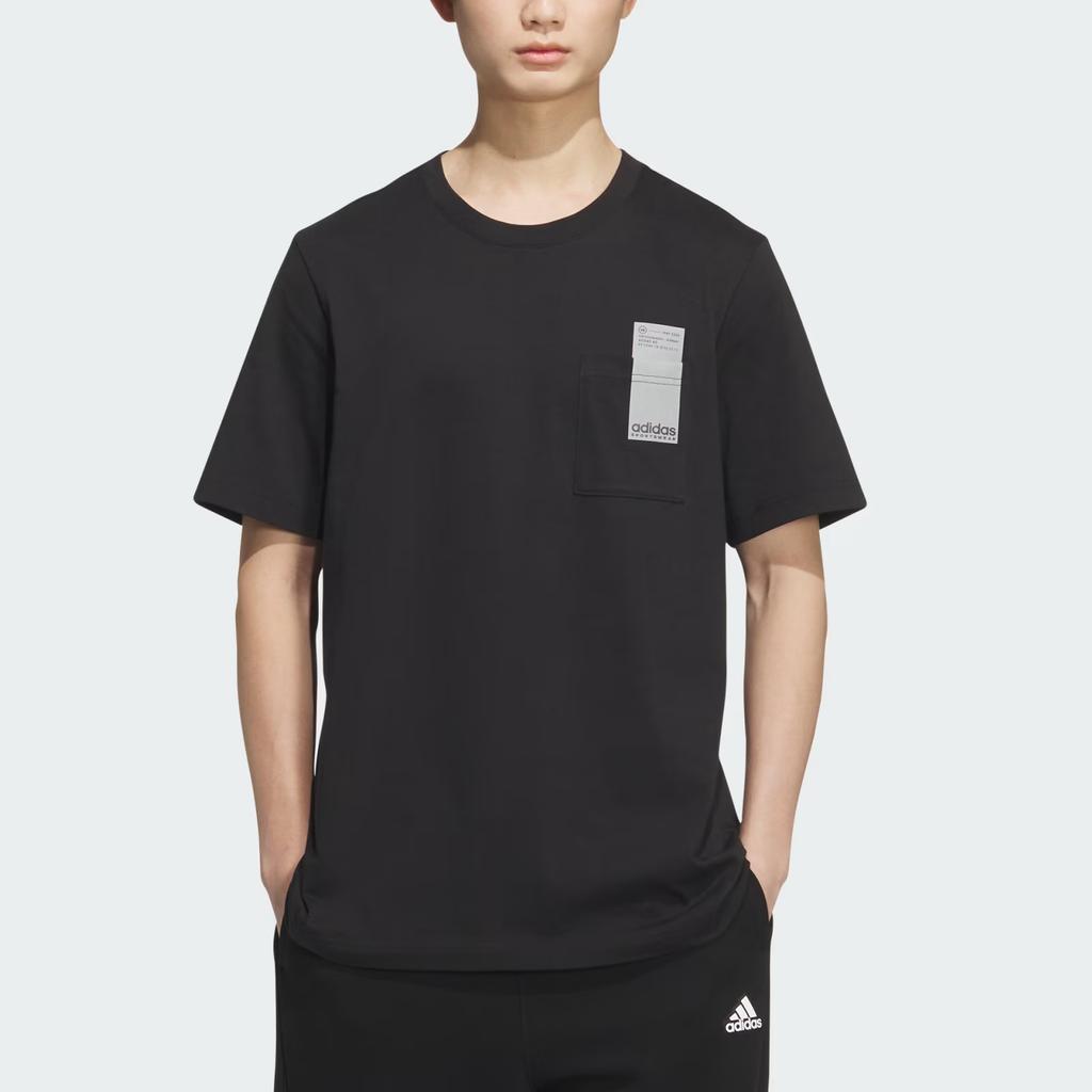 Adidas Casual Round Neck Short Sleeve T-Shirt Unisex Tops Black JI9081