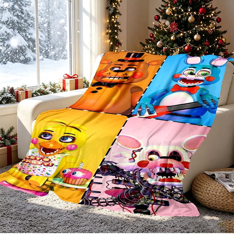 Deka se vzorem Five Nights at Freddy's pro domácí dekoraci, postel, pohovku, cestování autem, kempování, vhodná pro všechna roční období, dárek k narozeninám a Vánocům