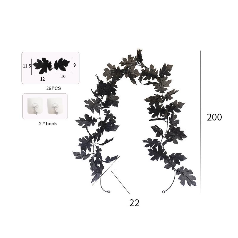 175CM Black Artificial Maple Leaf Vine Autumn Halloween Decoration Outdoor Indoor Wall Hanging Rattan Garden Garland Home Decor