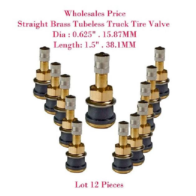 

12 x TR501 Straight Brass Tubeless Truck Tire Valve 0.625 Dia , 1.5 Length