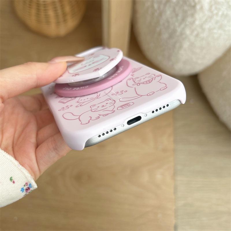 Korean Line Cat Magnetic Stand Case for iPhone 17/16 Pro Max/15 Pro