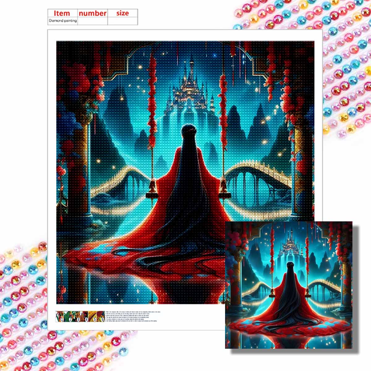 

5D DIY Diamond Painting Decorative Princess on The Swing Full Round Drill Scenery Diamond Embroidery Cross Stitch Kits Home Decor Gift Round 20x20cm