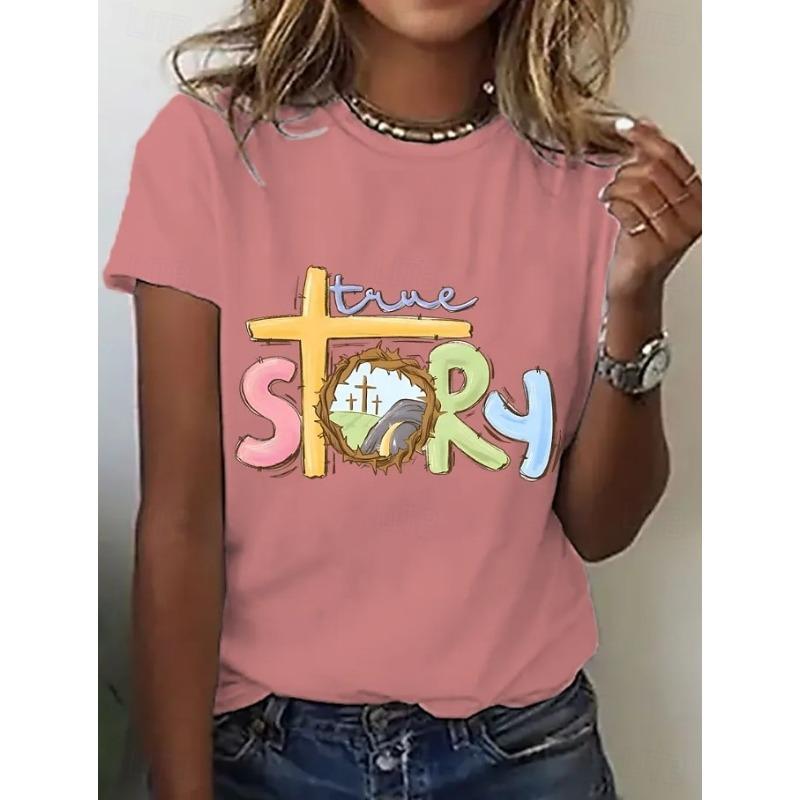 Women's T Shirt Graphic Letter Stylish Classic Casual Short Sleeve Round Neck Regular Tops Summer