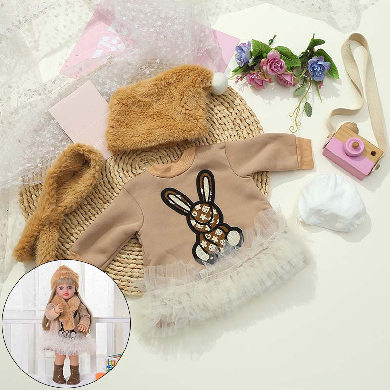 Wiedergeborene Puppenkleidung für 55cm Puppe Plüschkleid und Hosen-Set Kleidung Zubehör Für 21,65 Zoll Baby Puppe Spielzeug Kleidung Zubehör
