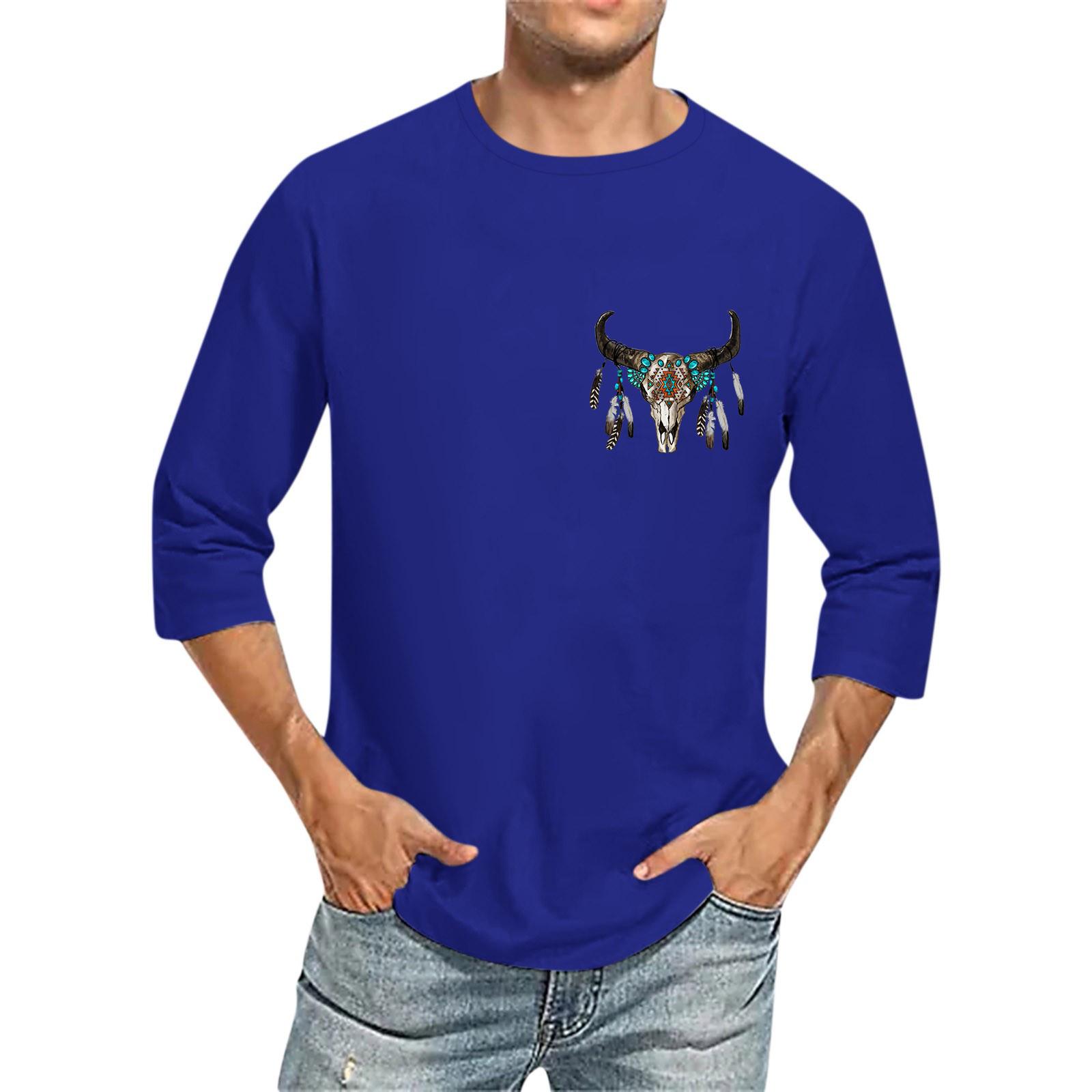 

Футболка Bohemian с круглым вырезом и рукавом три четверти для мужчин, повседневная, свободная, рукава семь четвертей L синий