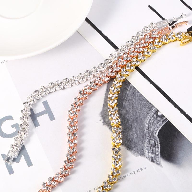 

Exquisite Luxury Shining Brightly Multi-layer Full of Rhinestone Bracelets for Women Roman Bride Wedding Jewelry Accessory Gift рожевий колір золота