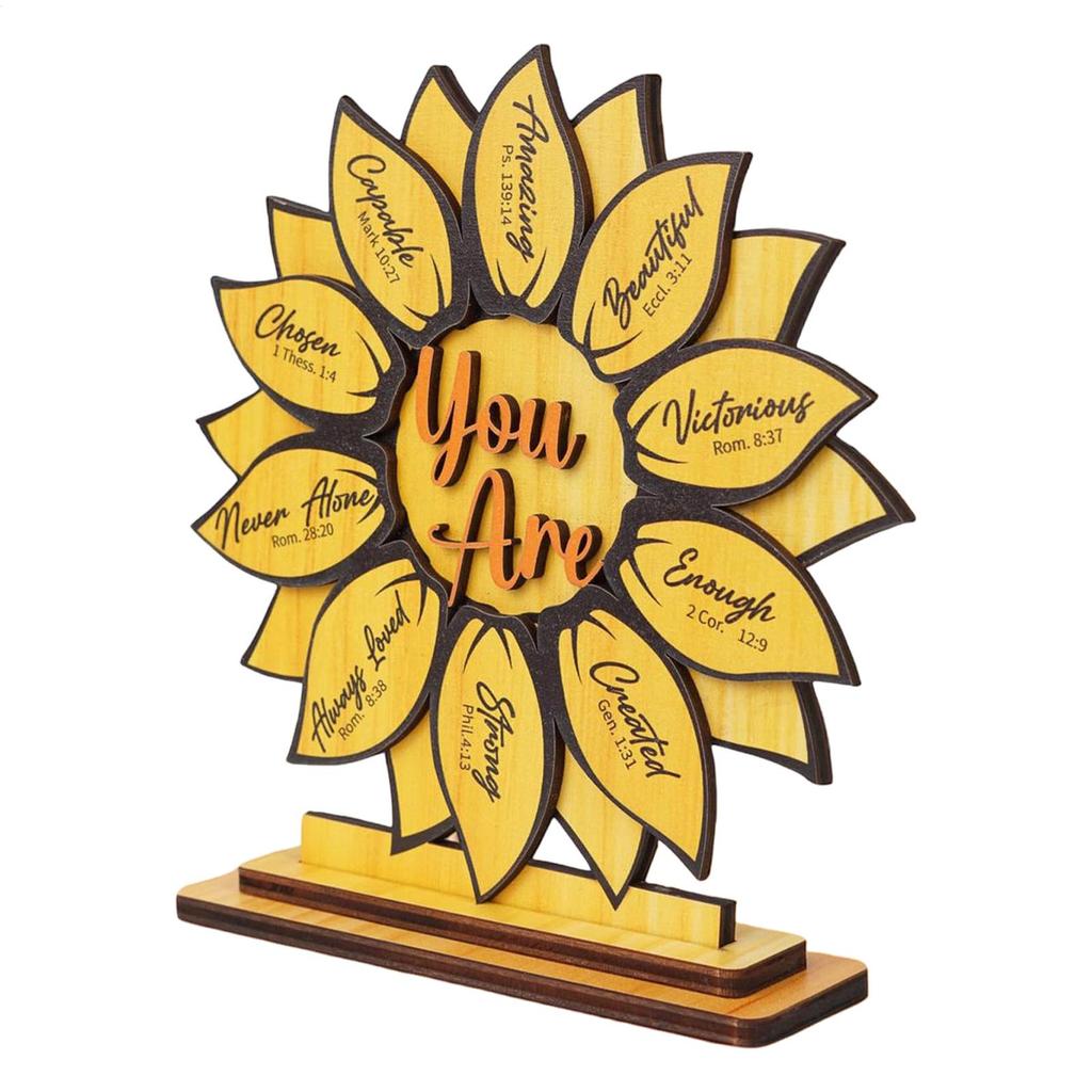 Sunflower-theme Female Gifts Desk Decor Christian Inspirational Favors "Gods Says You Are" Double-layer Wooden Plaque Sign