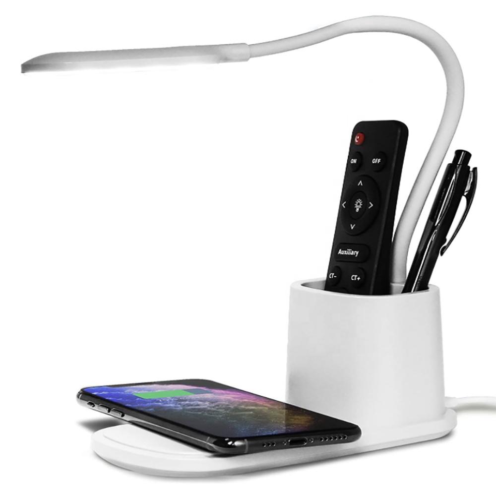 Inductive charger, LED desk lamp, white container, cable, adjustable