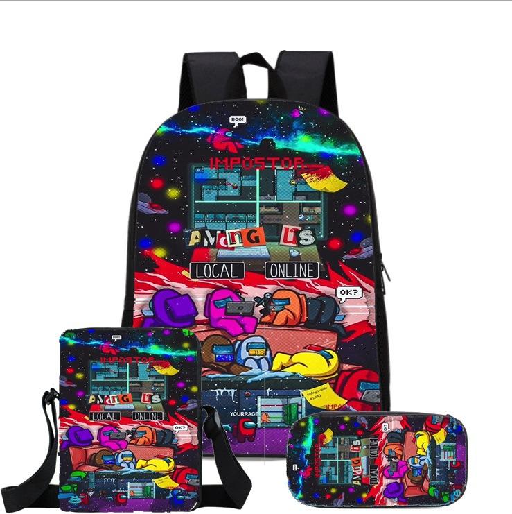 Sac à dos Anime Merchandising de jeu Ensemble trois pièces Among Us Sac d'école Sac à dos Loup-garou de l'espace Backpack