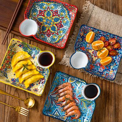 Assiette Bohème en Céramique 7,5 Pouces Vaisselle Multifonctionnelle pour Maison Sauce Plat à Sushi Raviolis Gâteau Snack Fruits Assiettes Colorées