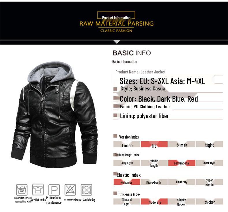 2021 Men's Fashion Hooded Embroidered Leather Motorcycle Jacket, Autumn/Winter Outerwear