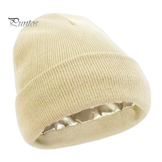 Comfortable Hiking Head Gear Satin Lined Knit Hat for Women, Winter Warm Soft Beanies, Fashion Stretchy Breathable Headwear Frizz-free Hair