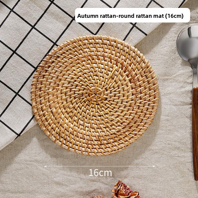 Pure Handmade Autumn Rattan Vietnamese Rattan Pad Set Anti-scalding Coaster Pot Pad Heat Insulation Pad Wooden Storage Tea Set Pad