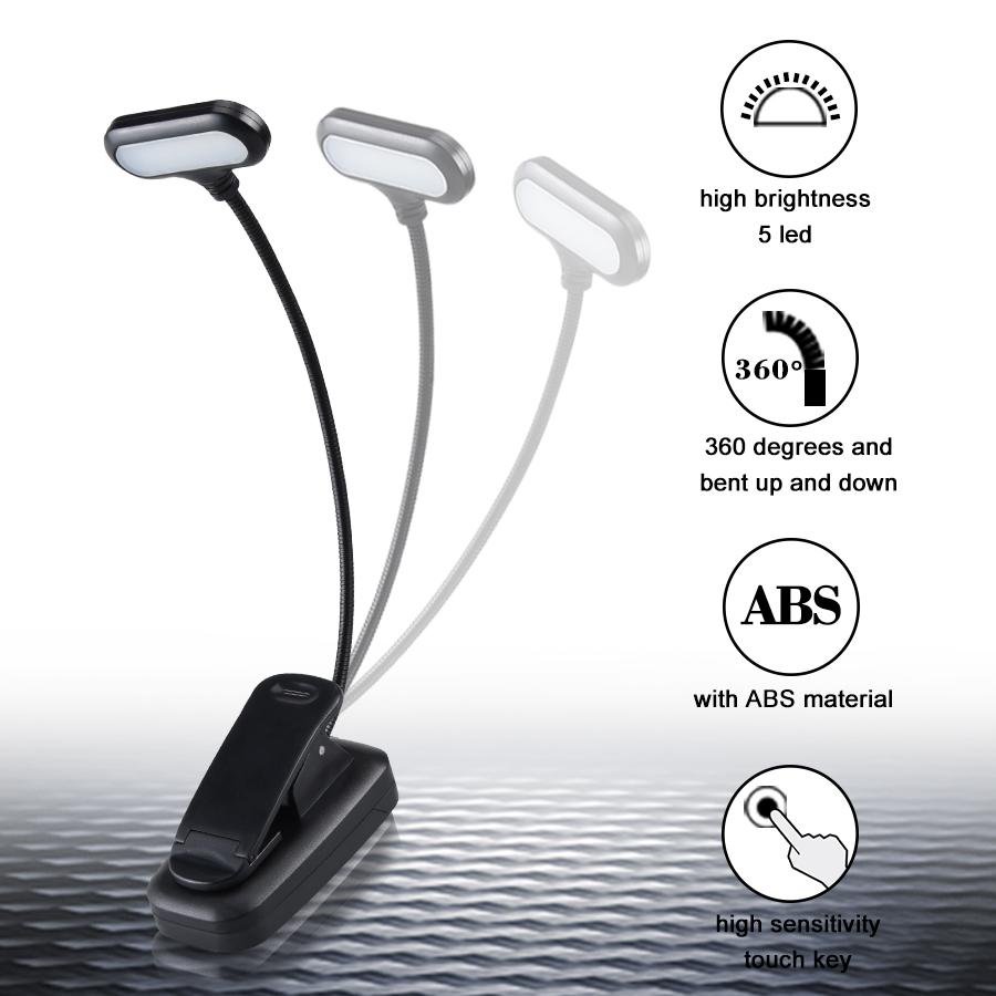 5LED Book Light Battery Reading Light White Daylight Portable Flexible Easy Clip Night Reading Lamp LY-13 Small Table Lamp