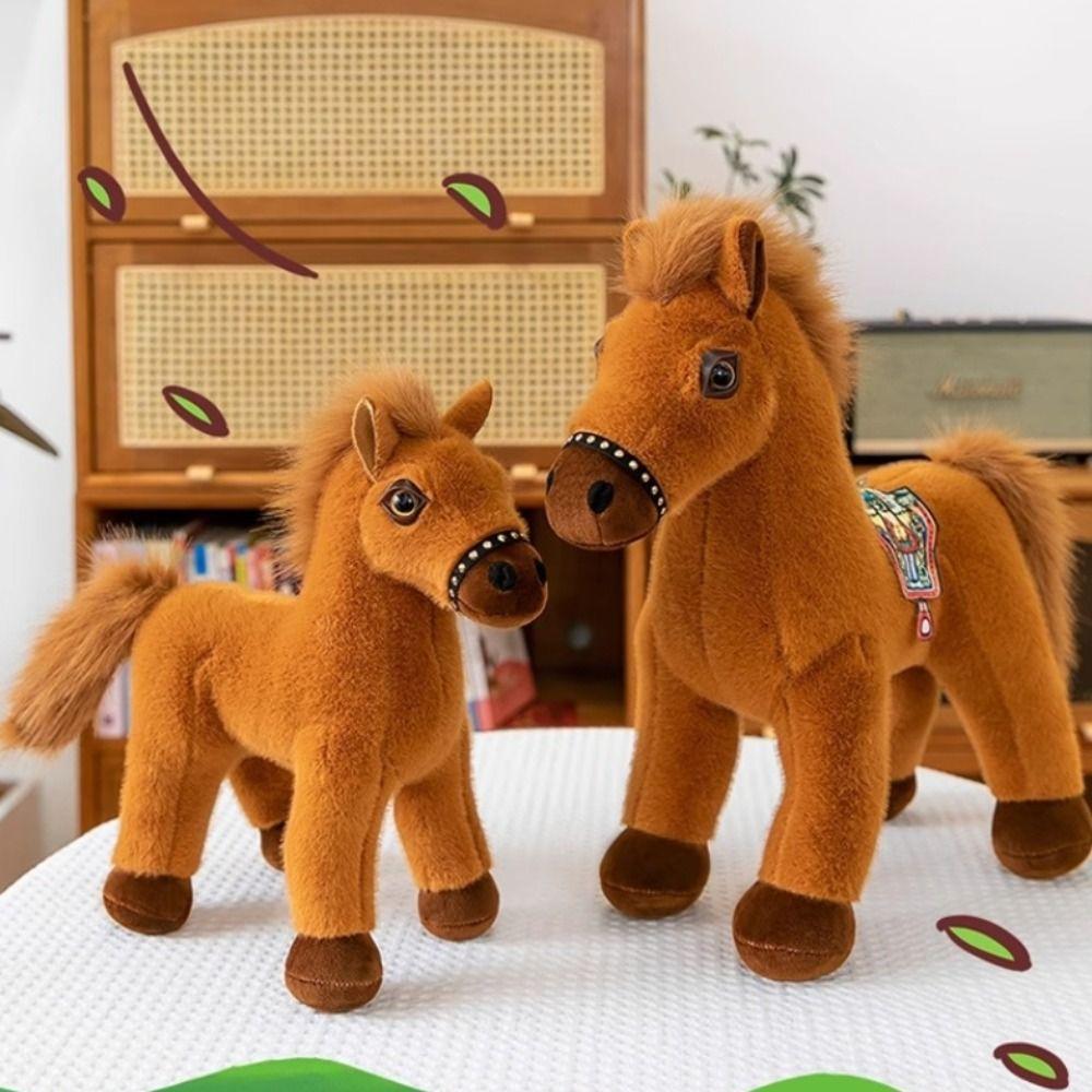 Simulation Pony Plush Toys Saddle Cartoon Horse Stuffed Toy Standing Foal Plush Doll  Children
