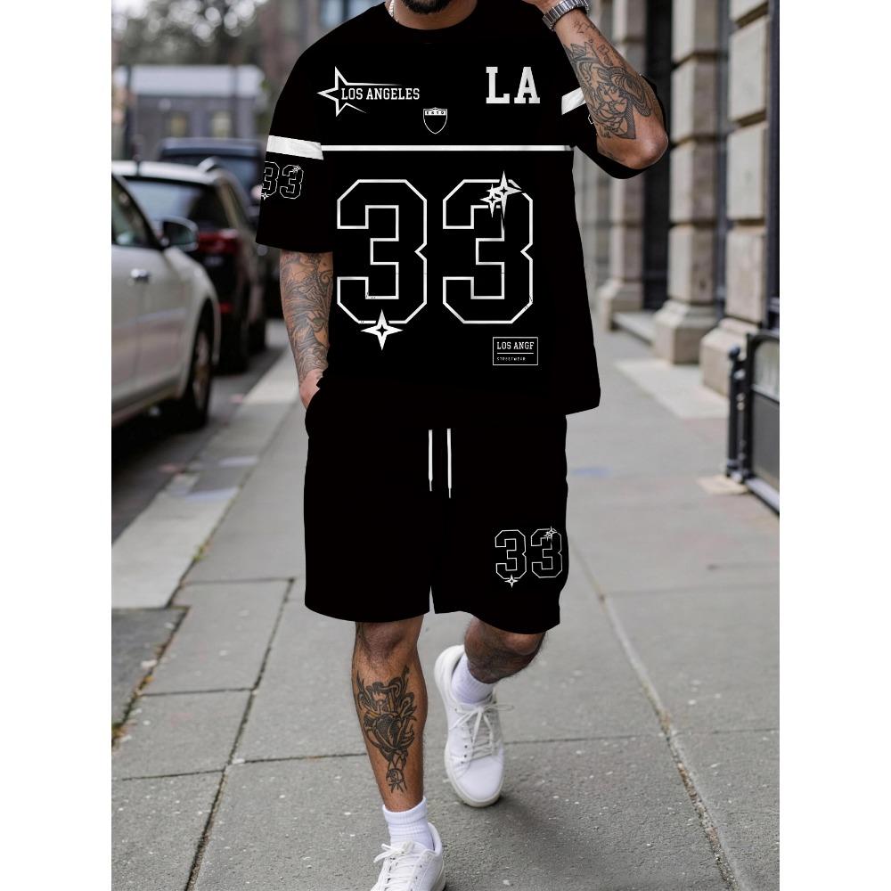 Men s summer casual short sleeved shorts set 2XS