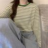 Rundhals Herbst Locker Gestreiftes Basisshirt mit Innentop für Damen