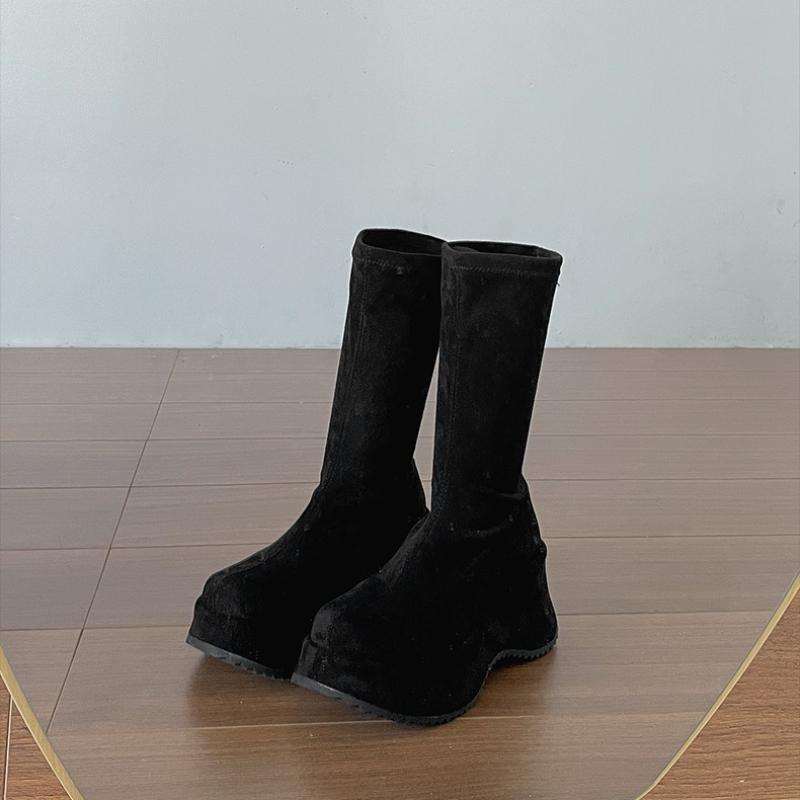 

Chunky Platform Thick Sole Woman Mordern Boots Design Round Toe Slip on Shoes Autumn Winter Stretch Slim Short Botas Para Mujer 40