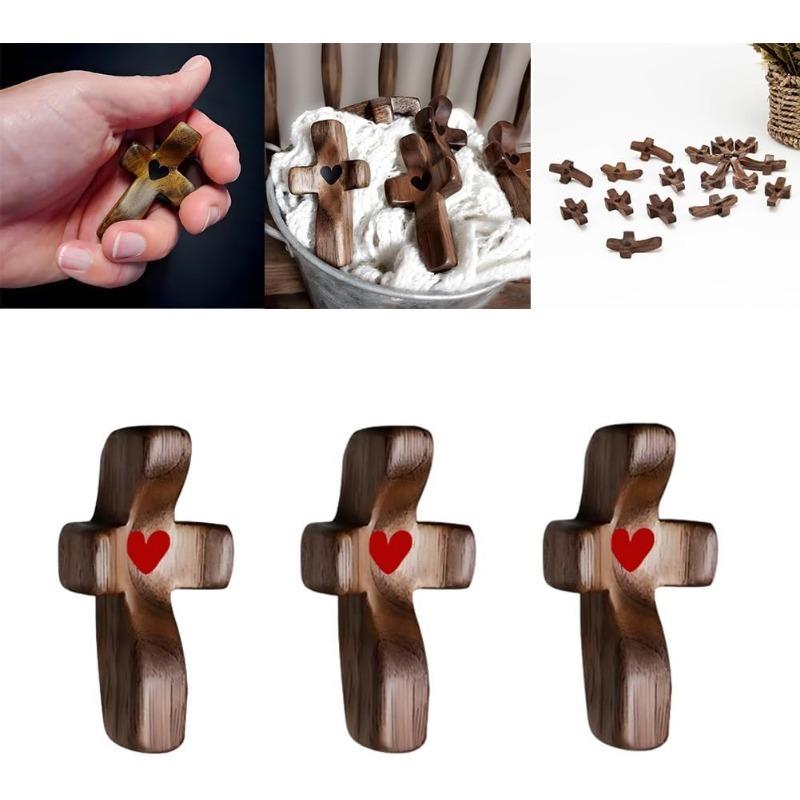 Handcrafted Wooden Cross My Heart, Wooden Cross Fidget, Wood Pocket Cross, Pocket Crosses In Bulk, Handheld Wooden Cross, Stress Relief Pocket Cross