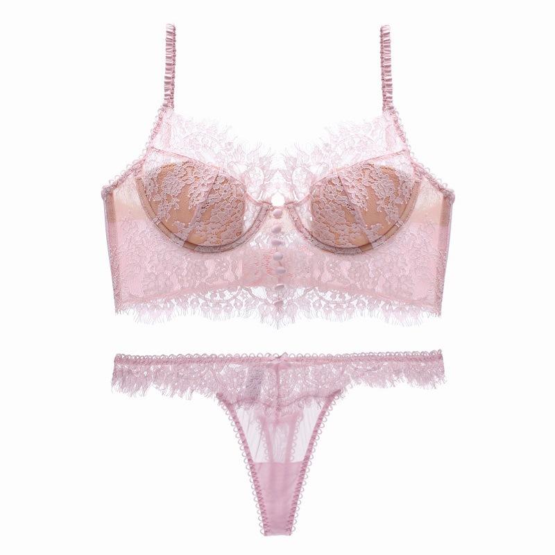 Set reggiseno francese in pizzo ultra sottile, sexy tipo U, bella biancheria intima posteriore per le donne, ricamo, fiori, bralette, reggiseno romantico, perizoma