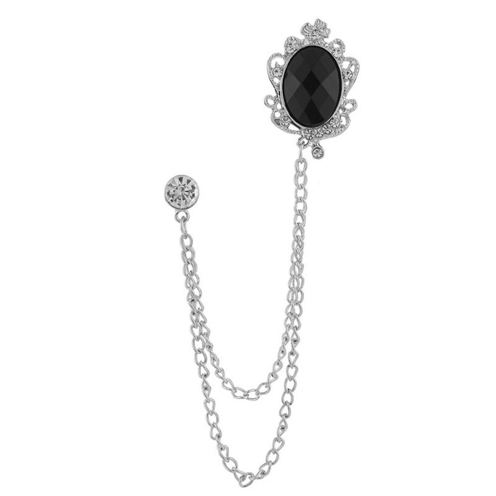 Fashion Tassel Chain Brooch Anti Discoloration Crystal Brooches Crown Gemstone Brooch Retro Shirt Collar Lapel Pins For Business
