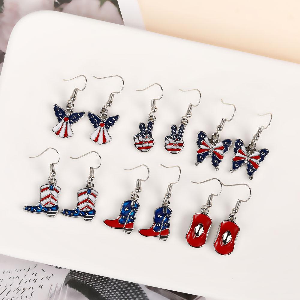 1 Pair American Flag Butterfly Boots Yeah Cowboy Hat Angle Wing Drop Earrings For USA Patriot Party Jewelry Festival Gift