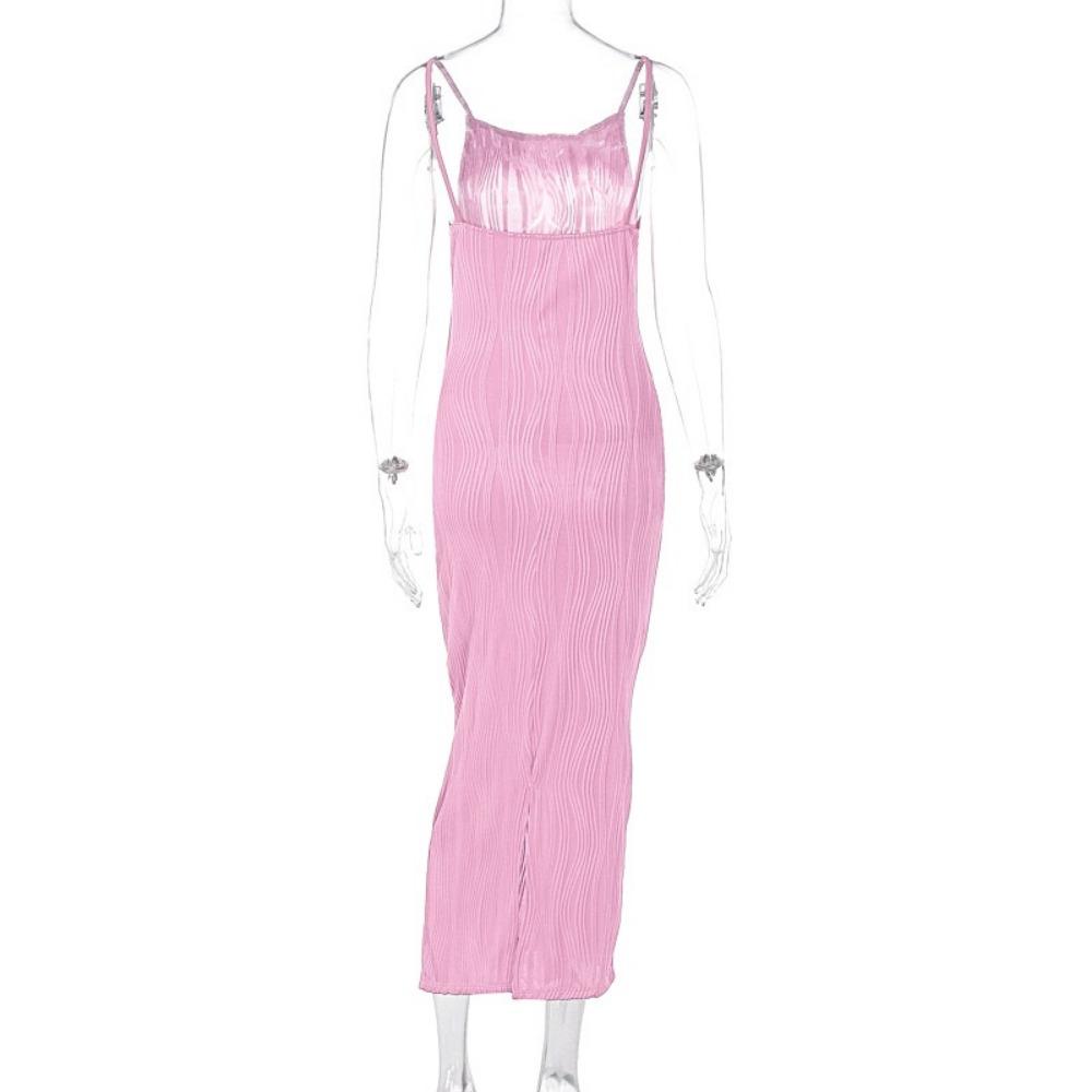 Vestito lungo da donna sexy, arricciato, senza maniche, aderente, tinta unita, estivo, da festa, con spacco sul retro, da clubwear, vestido, abiti da donna