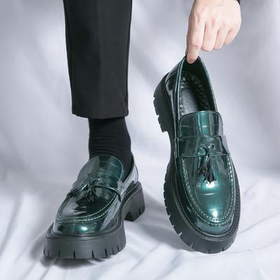 Brand Thick Bottom Green Outdoor Shoes Outsole Patent Leather Work Shoes Casual Tassel Oxford Shoes Slip On Big Size 38-46
