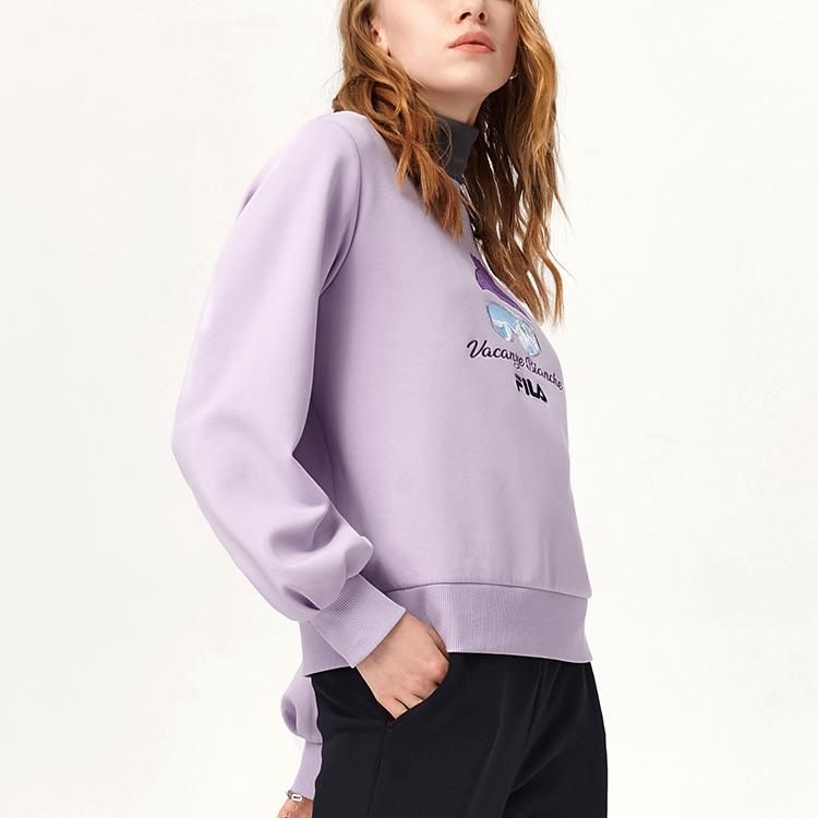 FILA Embroidered Logo Knit Crew Neck Sports Sweatshirt Women sweatshirt Light-Purple F11W148201F-VT