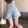 Women's Summer 2026 High Waist Beaded Lace Denim Shorts - Plus Size, Slimming, Versatile, Petite-Wide Leg