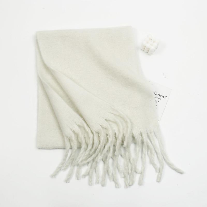 Autumn and winter solid color imitation cashmere beard scarf women's versatile shawl scarf light luxury style