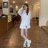 French white shirt dress women's early autumn new temperament high-end waist ruffle edge short skirt