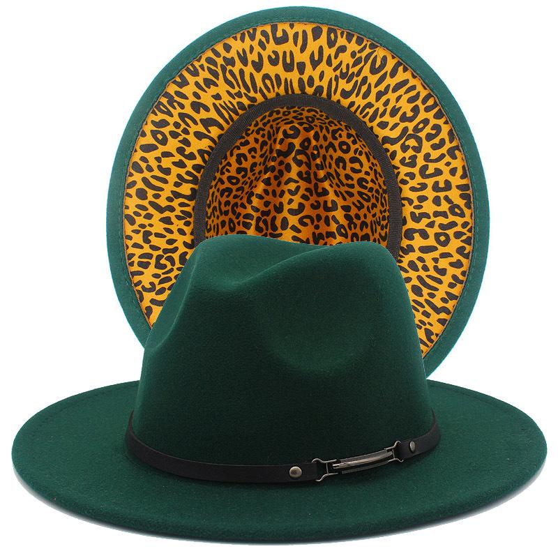 Fashion leopard print belt flat brim top hat autumn and winter British men and women double-sided color matching ethnic style jazz hat Wish