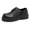 Men's Platform Derby Boots British Style Round Toe Chunky Sole Formal Shoes Comfortable Black Leather Business Casual Footwear