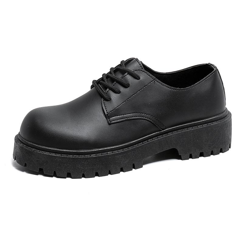 Men's Platform Derby Boots British Style Round Toe Chunky Sole Formal Shoes Comfortable Black Leather Business Casual Footwear