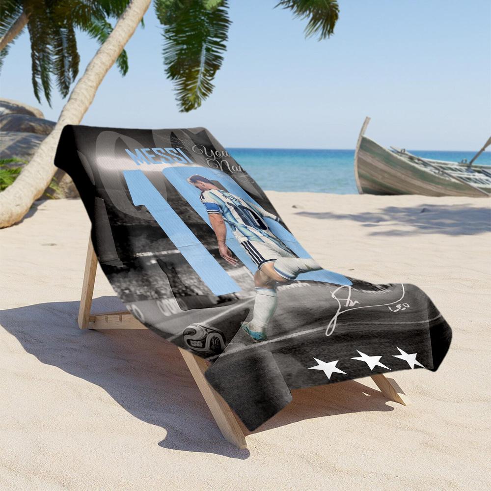 Football Messi Personalized Text Beach Towel High Absorbency & Quick-Dry Perfect for Traveling Yoga Camping and Swimming
