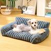 All-Season Striped Rabbit Fur Pet Bed: Winter Warm Sofa for Cats & Dogs