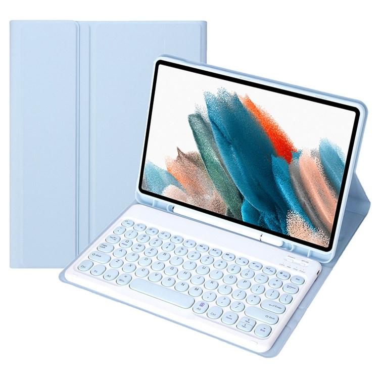 

YA08B for Samsung Galaxy Tab A8 10.5 (2021)/(2022) Leather Case Bluetooth-compatible Keyboard with Round Key Cap Blue