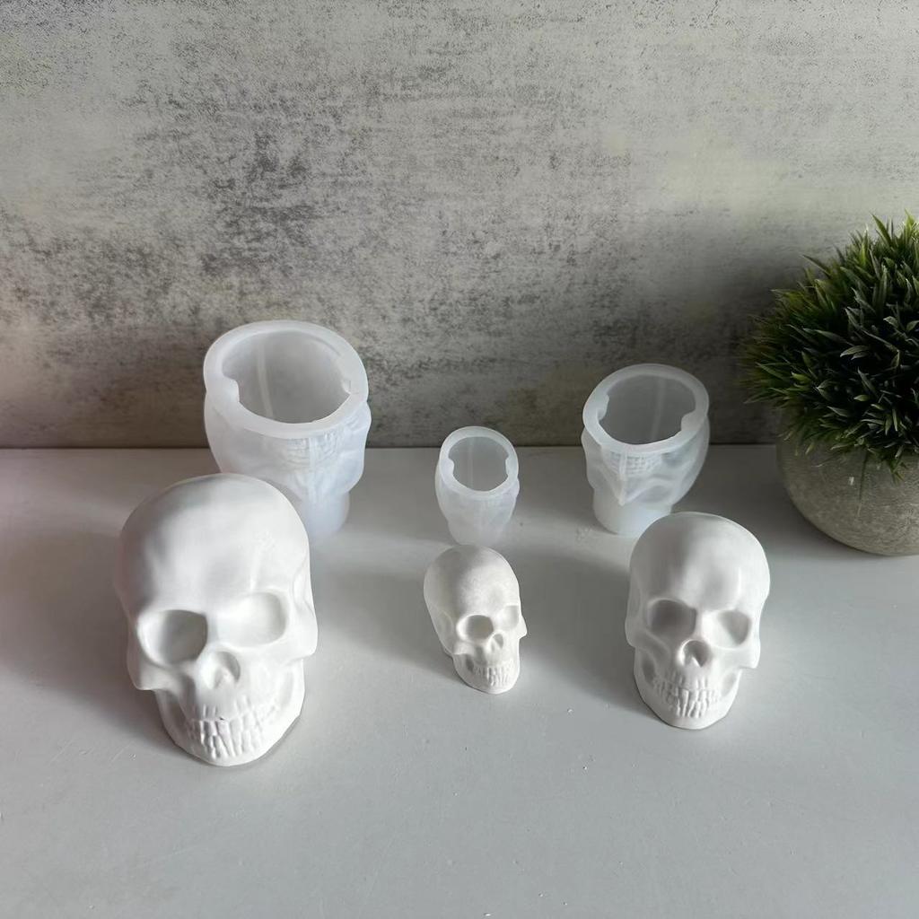 DIY Halloween Skull Decoration Large And Small Skull Silicone Mold 3D Skeleton Head Epoxy Resin Candle Halloween Handicraft