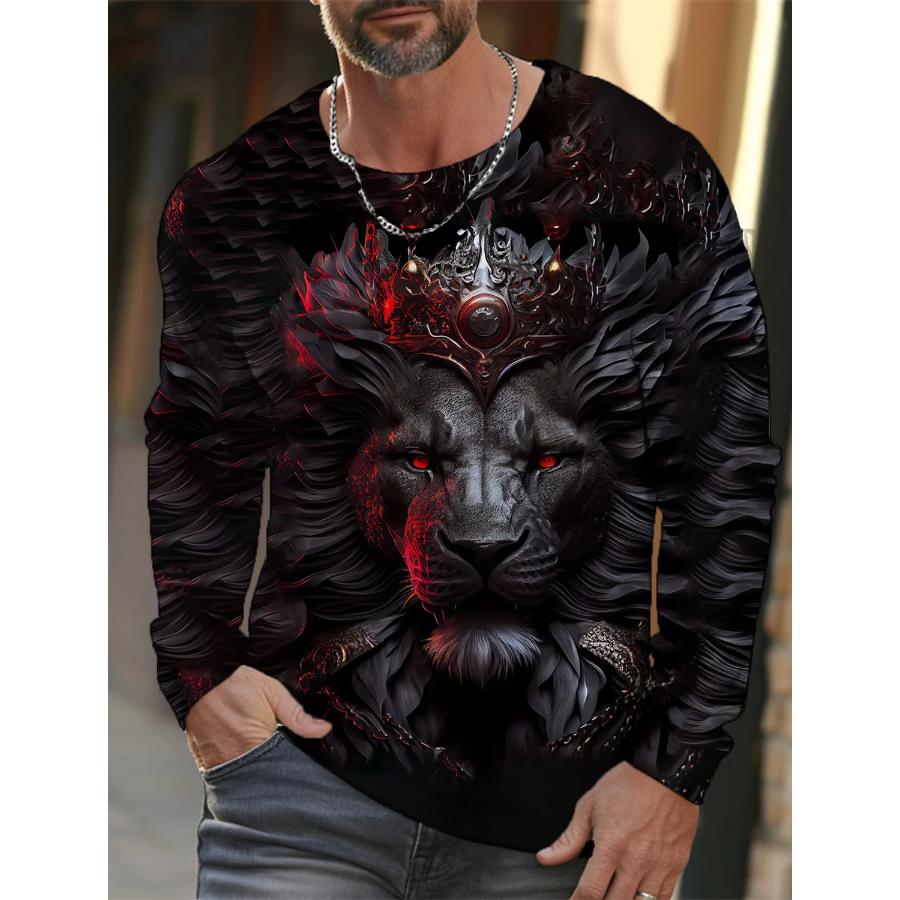 Fashion Lion Graphic 3D Full Print Clothing Vintage Men Long Sleeve T-shirt for Men Casual Top Fashion Trackwear Lion Animal