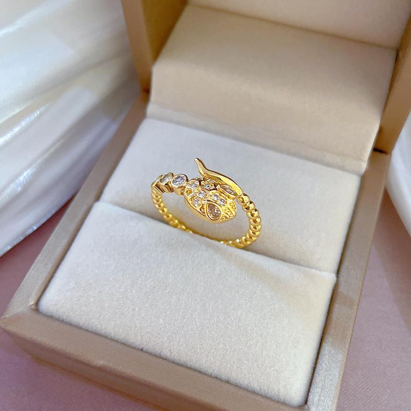Vintage Punk Snake Shape Ring for Men Women Korean Elegant Opening Adjustable Zircon Rings Weddings Party Jewelry