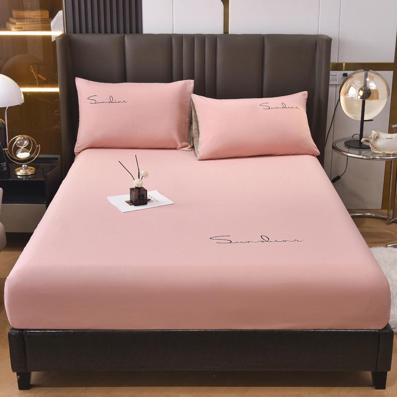 New Light Luxury Embroidered Single Fitted Sheet Solid Color Fitted Sheet Non-slip Washed Cotton Bed Cover Seat