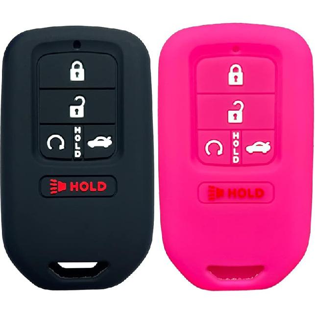2Pcs Coolbestda Silicone Full Protective Key Fob Remote Cover Case Skin Jacket for 2017 2018    Honda Civic Accord Pilot CR-V 5 Buttons Smart Key
