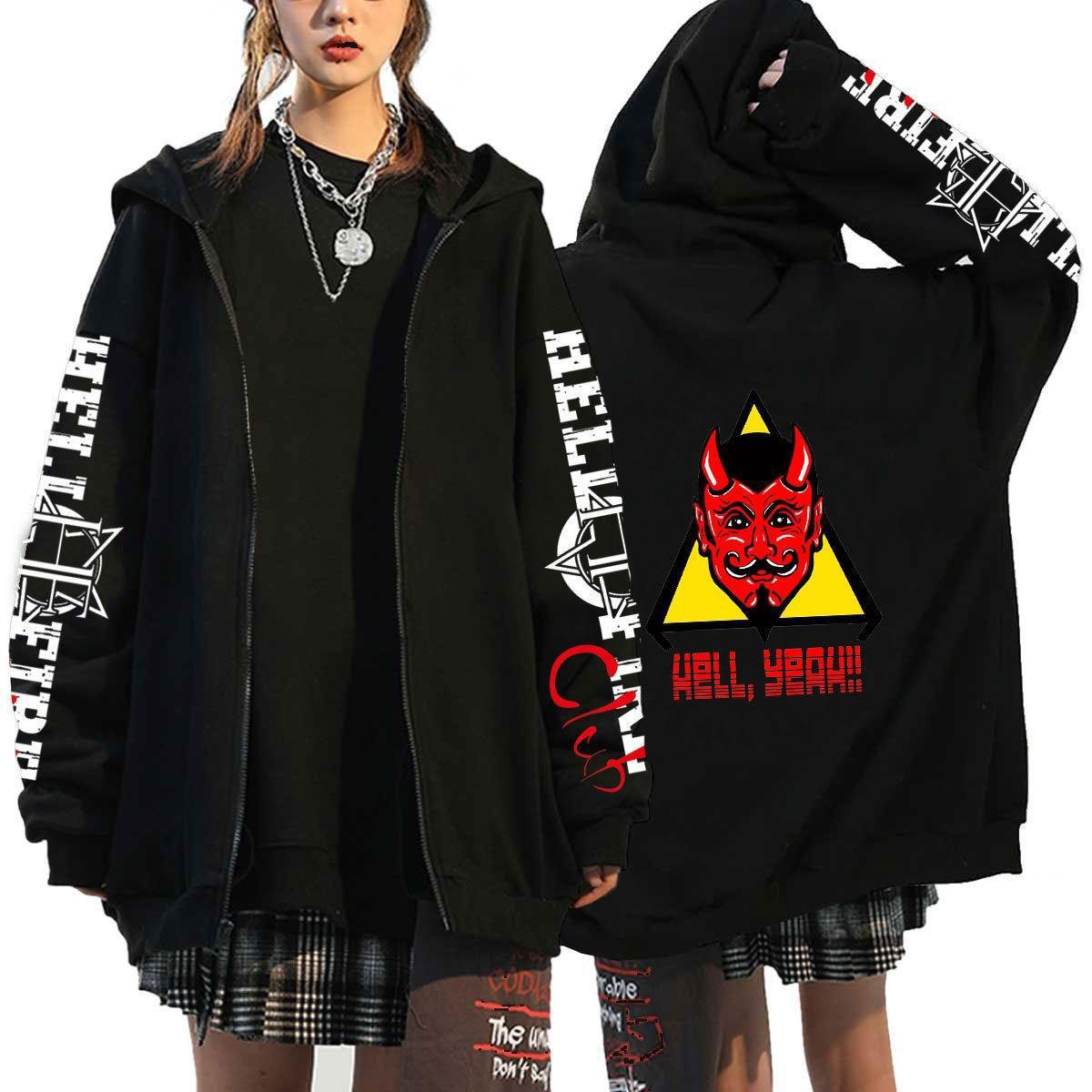 

Anime Hellfire Club Zipper Hoodie Men Women Cartoon Oversized Zip Up Jacket Coat Men s Fleece Hoodies XS чёрный