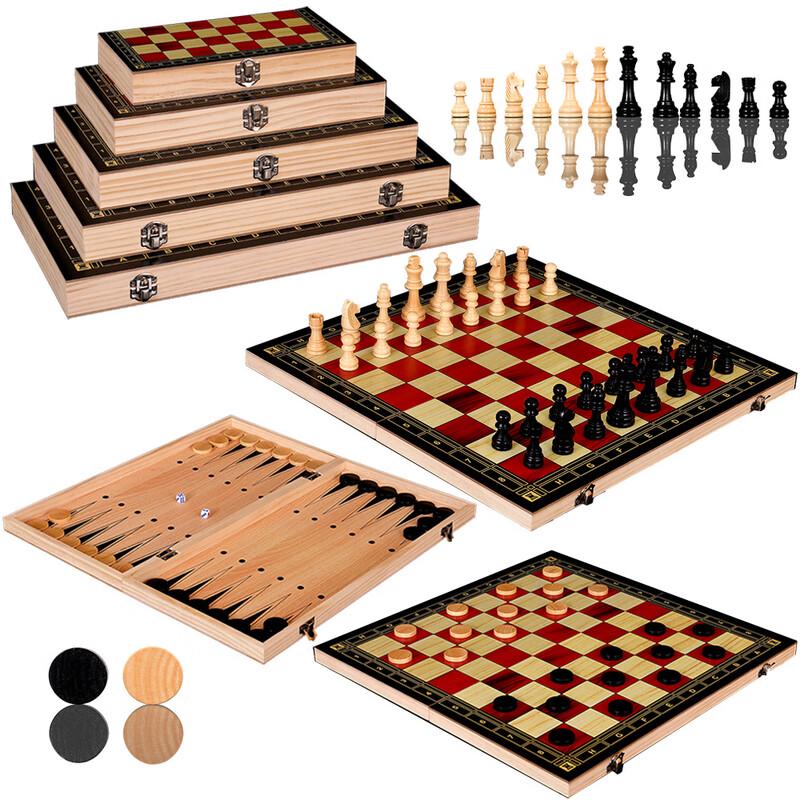 Brangdy 3-in-1 Wooden Chess & Board Game Set
